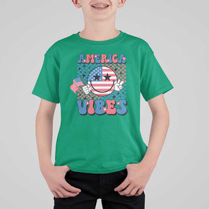 American Vibes T Shirt For Kid Retro Groovy USA Pride Flag 4th Of July TS11 Irish Green Print Your Wear