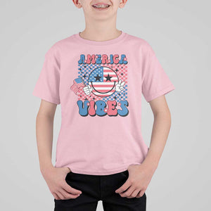 American Vibes T Shirt For Kid Retro Groovy USA Pride Flag 4th Of July TS11 Light Pink Print Your Wear