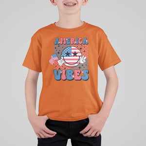 American Vibes T Shirt For Kid Retro Groovy USA Pride Flag 4th Of July TS11 Orange Print Your Wear