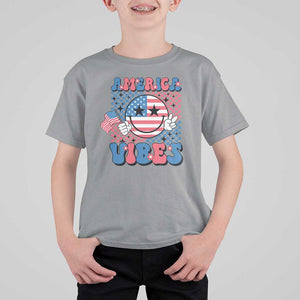 American Vibes T Shirt For Kid Retro Groovy USA Pride Flag 4th Of July TS11 Sport Gray Print Your Wear