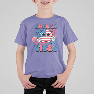 American Vibes T Shirt For Kid Retro Groovy USA Pride Flag 4th Of July TS11 Violet Print Your Wear