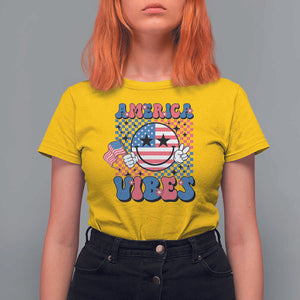 American Vibes T Shirt For Women Retro Groovy USA Pride Flag 4th Of July TS11 Daisy Print Your Wear