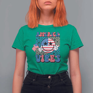 American Vibes T Shirt For Women Retro Groovy USA Pride Flag 4th Of July TS11 Irish Green Print Your Wear