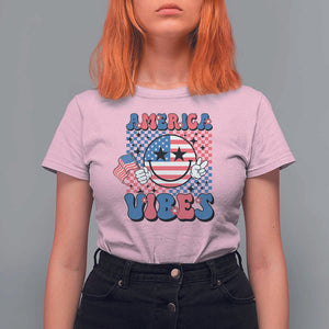 American Vibes T Shirt For Women Retro Groovy USA Pride Flag 4th Of July TS11 Light Pink Print Your Wear