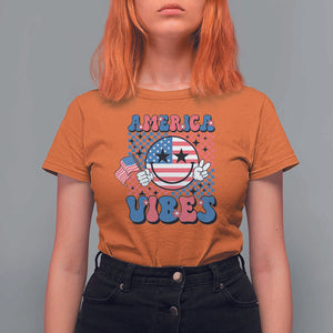 American Vibes T Shirt For Women Retro Groovy USA Pride Flag 4th Of July TS11 Orange Print Your Wear