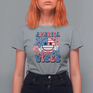 American Vibes T Shirt For Women Retro Groovy USA Pride Flag 4th Of July TS11 Sport Gray Print Your Wear