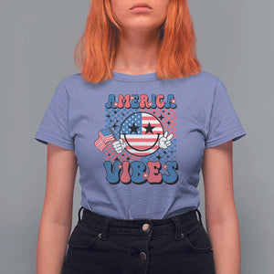 American Vibes T Shirt For Women Retro Groovy USA Pride Flag 4th Of July TS11 Violet Print Your Wear
