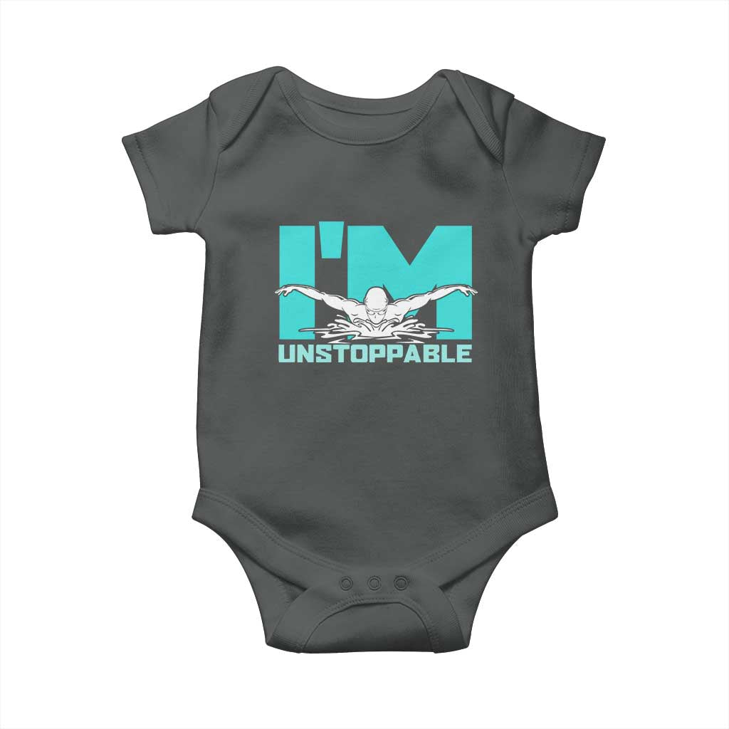 Funny Swimming Baby Onesie I'm Unstoppable Swim Cool Practice Butterfly Swimming TS11 Dark Heather Print Your Wear