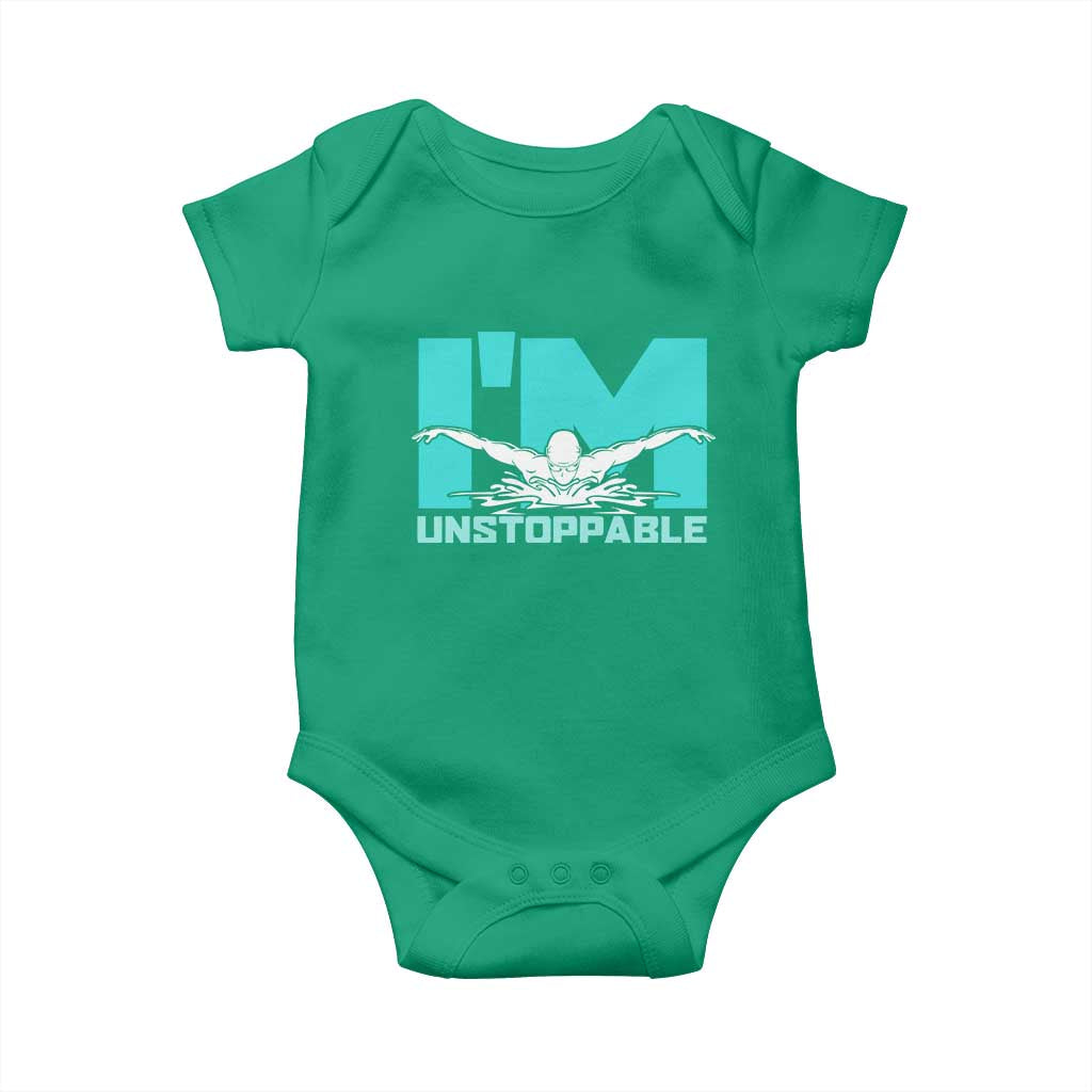 Funny Swimming Baby Onesie I'm Unstoppable Swim Cool Practice Butterfly Swimming TS11 Irish Green Print Your Wear