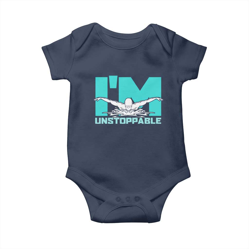 Funny Swimming Baby Onesie I'm Unstoppable Swim Cool Practice Butterfly Swimming TS11 Navy Print Your Wear