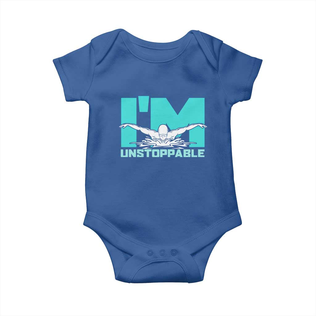 Funny Swimming Baby Onesie I'm Unstoppable Swim Cool Practice Butterfly Swimming TS11 Royal Blue Print Your Wear