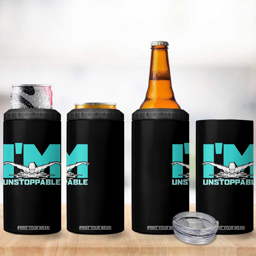 Funny Swimming 4 in 1 Can Cooler Tumbler I'm Unstoppable Swim Cool Practice Butterfly Swimming TS11 Print Your Wear