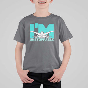 Funny Swimming T Shirt For Kid I'm Unstoppable Swim Cool Practice Butterfly Swimming TS11 Charcoal Print Your Wear