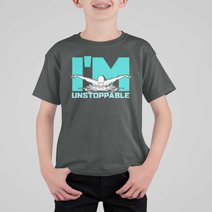 Funny Swimming T Shirt For Kid I'm Unstoppable Swim Cool Practice Butterfly Swimming TS11 Dark Heather Print Your Wear