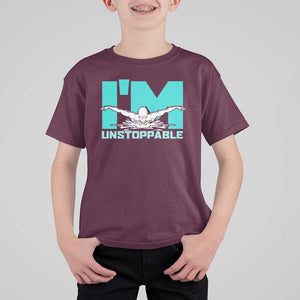 Funny Swimming T Shirt For Kid I'm Unstoppable Swim Cool Practice Butterfly Swimming TS11 Maroon Print Your Wear