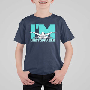 Funny Swimming T Shirt For Kid I'm Unstoppable Swim Cool Practice Butterfly Swimming TS11 Navy Print Your Wear