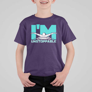 Funny Swimming T Shirt For Kid I'm Unstoppable Swim Cool Practice Butterfly Swimming TS11 Purple Print Your Wear
