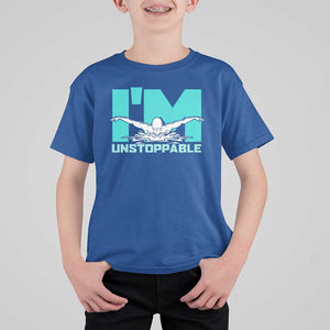 Funny Swimming T Shirt For Kid I'm Unstoppable Swim Cool Practice Butterfly Swimming TS11 Royal Blue Print Your Wear