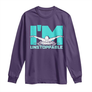 Funny Swimming Long Sleeve Shirt I'm Unstoppable Swim Cool Practice Butterfly Swimming TS11 Purple Print Your Wear