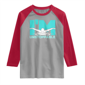 Funny Swimming Raglan Shirt I'm Unstoppable Swim Cool Practice Butterfly Swimming TS11 Sport Gray Red Print Your Wear