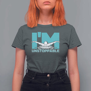 Funny Swimming T Shirt For Women I'm Unstoppable Swim Cool Practice Butterfly Swimming TS11 Dark Heather Print Your Wear