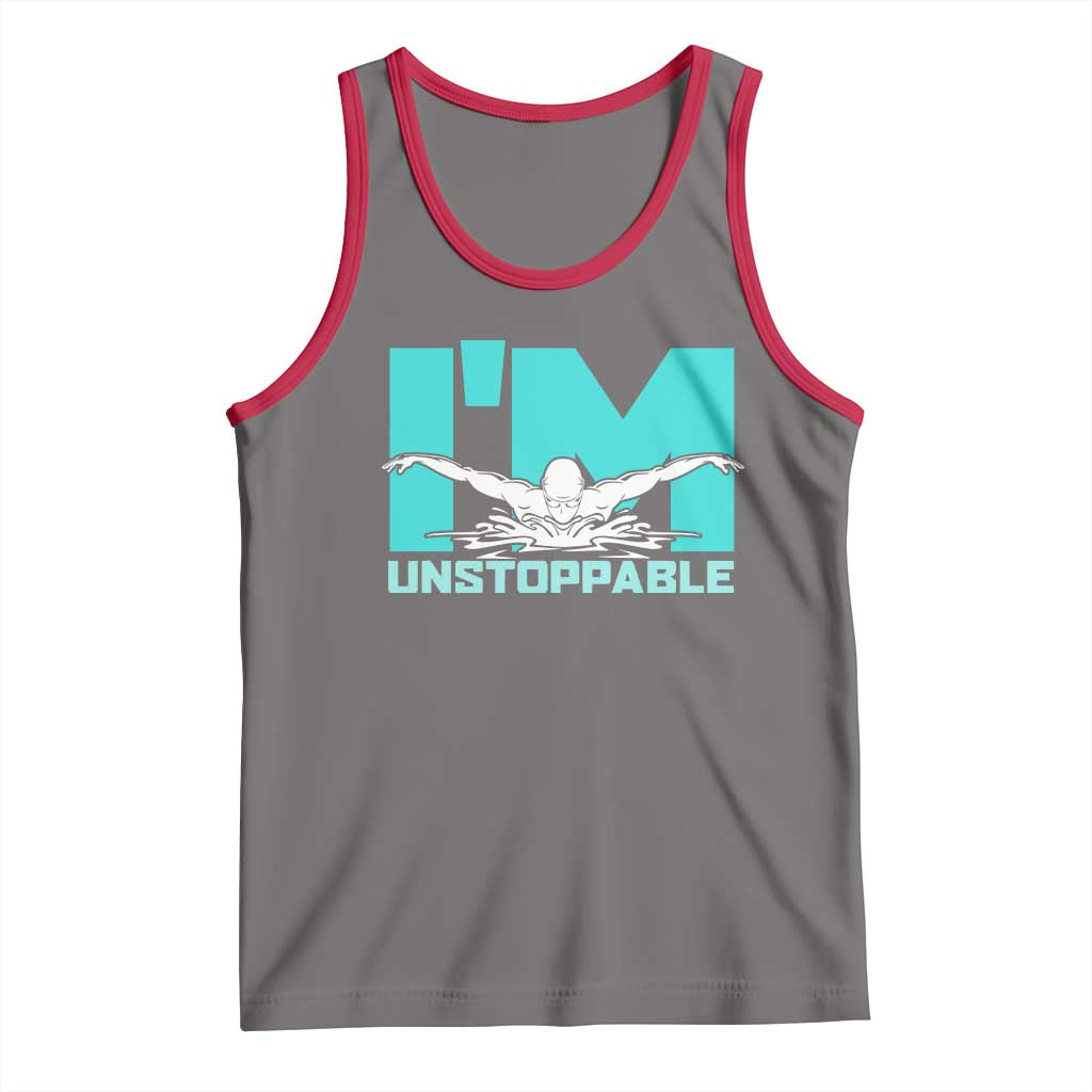 Funny Swimming Tank Top I'm Unstoppable Swim Cool Practice Butterfly Swimming TS11 Deep Heather Red Print Your Wear
