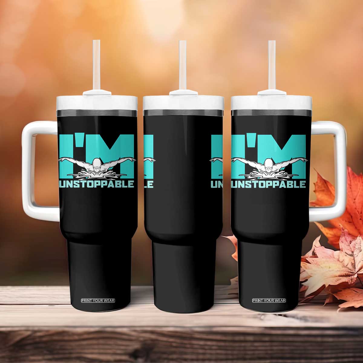 Funny Swimming Tumbler With Handle I'm Unstoppable Swim Cool Practice Butterfly Swimming TS11 Print Your Wear