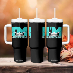 Funny Swimming Tumbler With Handle I'm Unstoppable Swim Cool Practice Butterfly Swimming TS11 Print Your Wear