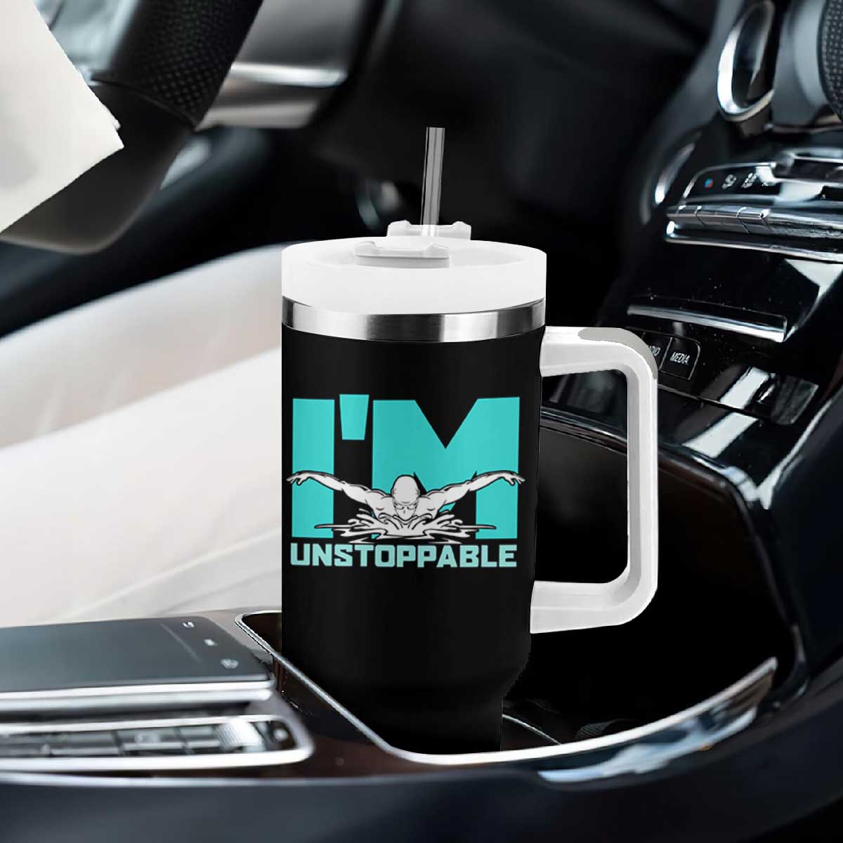 Funny Swimming Tumbler With Handle I'm Unstoppable Swim Cool Practice Butterfly Swimming TS11 Print Your Wear
