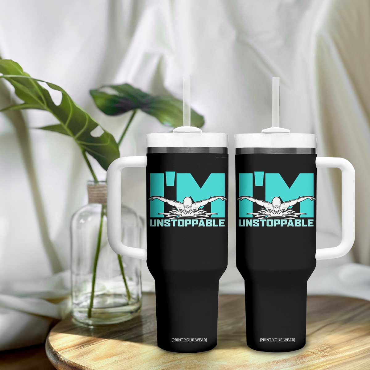 Funny Swimming Tumbler With Handle I'm Unstoppable Swim Cool Practice Butterfly Swimming TS11 Print Your Wear