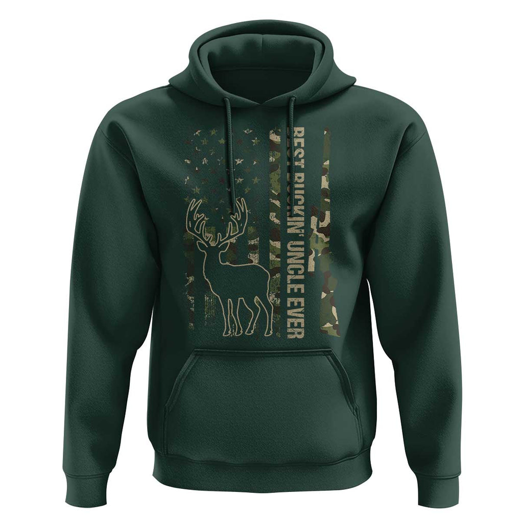 Funny Best Buckin Uncle Ever Hoodie Whitetail Camo Flag Father's Day TS11 Dark Forest Green Print Your Wear