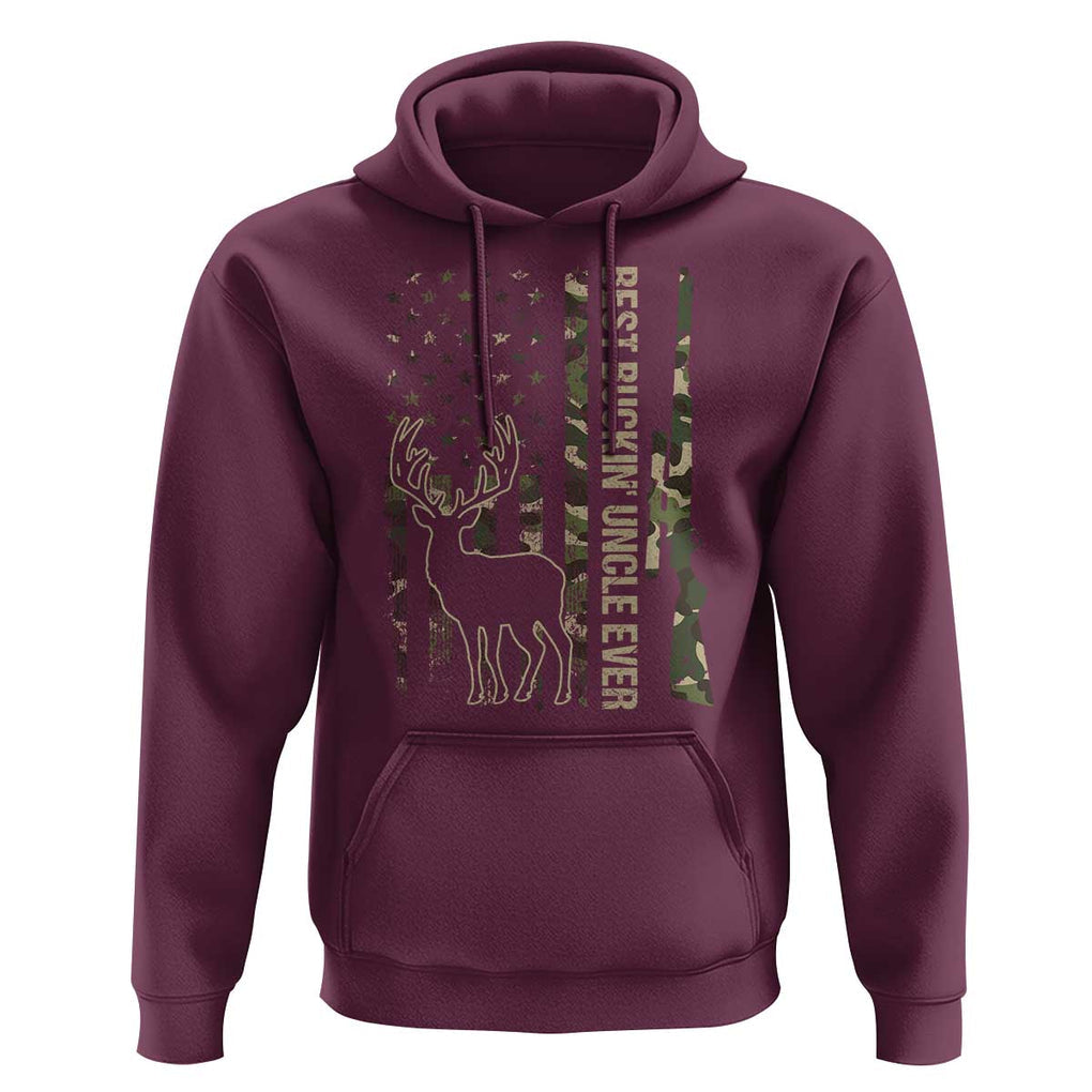 Funny Best Buckin Uncle Ever Hoodie Whitetail Camo Flag Father's Day TS11 Maroon Print Your Wear