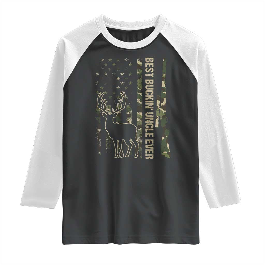 Funny Best Buckin Uncle Ever Raglan Shirt Whitetail Camo Flag Father's Day TS11 Black White Print Your Wear