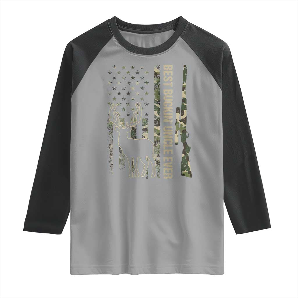 Funny Best Buckin Uncle Ever Raglan Shirt Whitetail Camo Flag Father's Day TS11 Sport Gray Black Print Your Wear