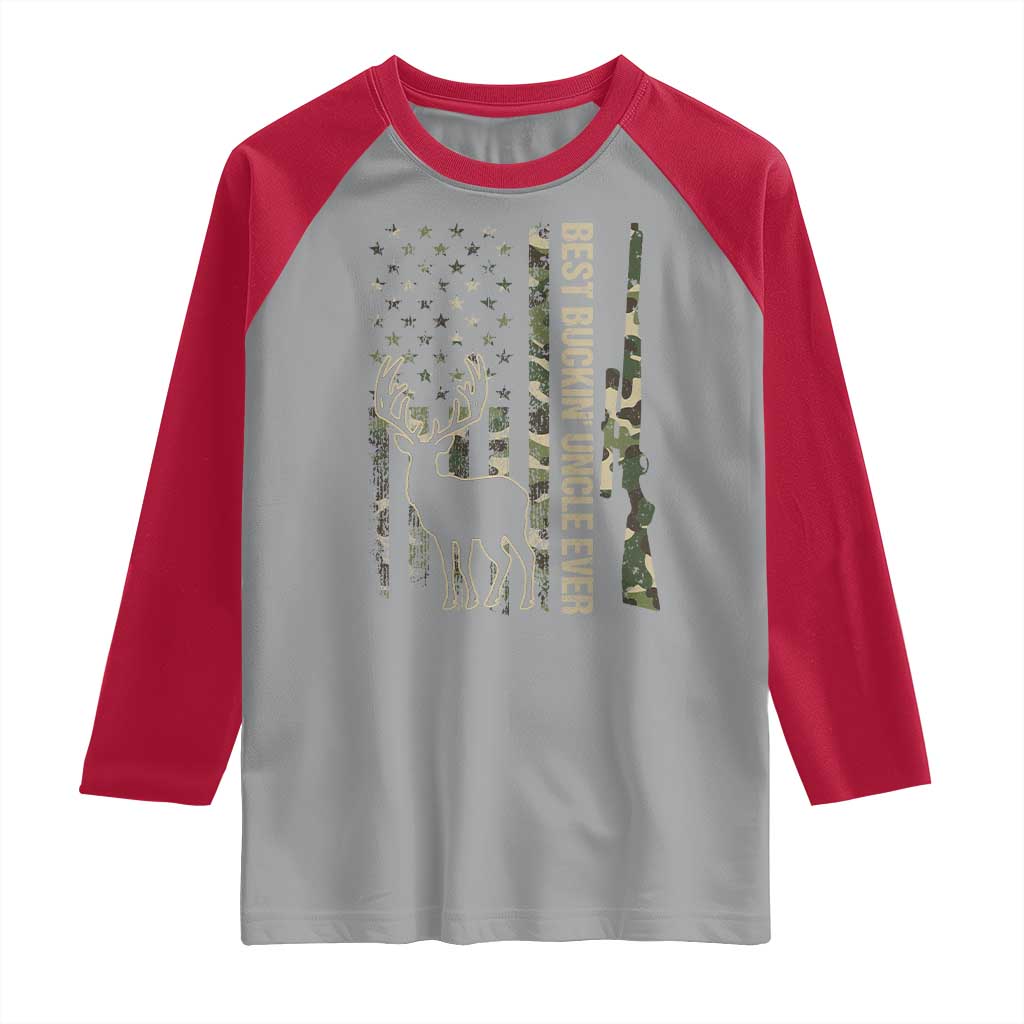 Funny Best Buckin Uncle Ever Raglan Shirt Whitetail Camo Flag Father's Day TS11 Sport Gray Red Print Your Wear