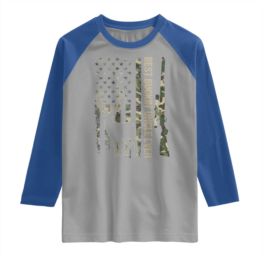 Funny Best Buckin Uncle Ever Raglan Shirt Whitetail Camo Flag Father's Day TS11 Sport Gray Royal Print Your Wear