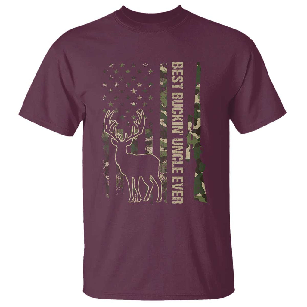 Funny Best Buckin Uncle Ever T Shirt Whitetail Camo Flag Father's Day TS11 Maroon Print Your Wear