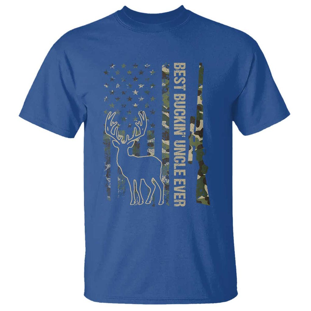 Funny Best Buckin Uncle Ever T Shirt Whitetail Camo Flag Father's Day TS11 Royal Blue Print Your Wear