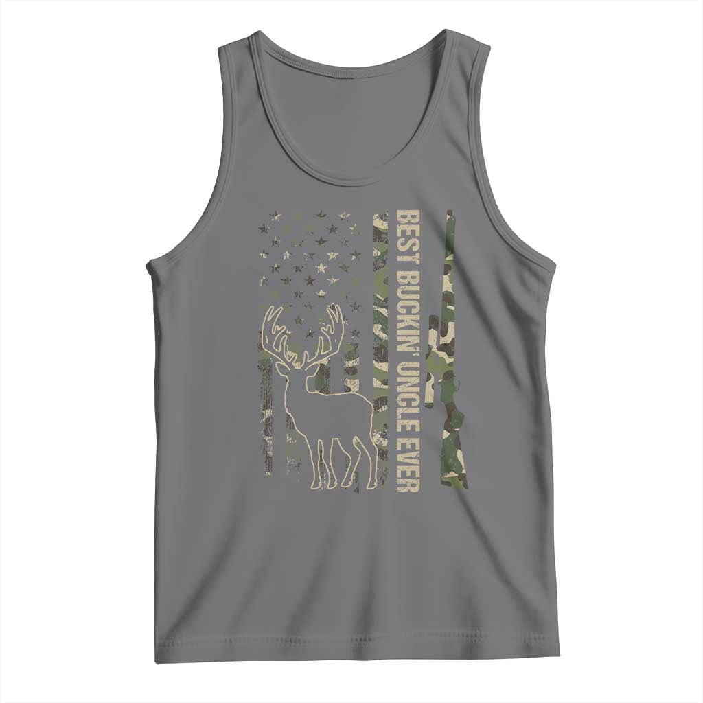 Funny Best Buckin Uncle Ever Tank Top Whitetail Camo Flag Father's Day TS11 Black Heather Print Your Wear
