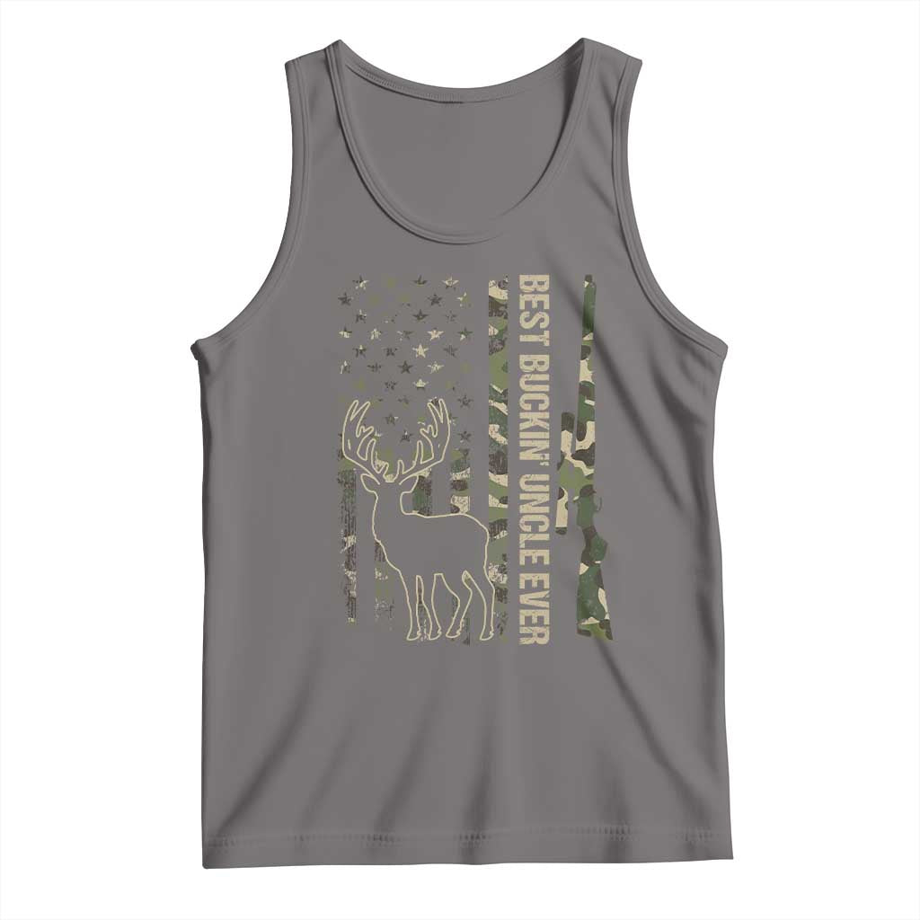 Funny Best Buckin Uncle Ever Tank Top Whitetail Camo Flag Father's Day TS11 Deep Heather Print Your Wear
