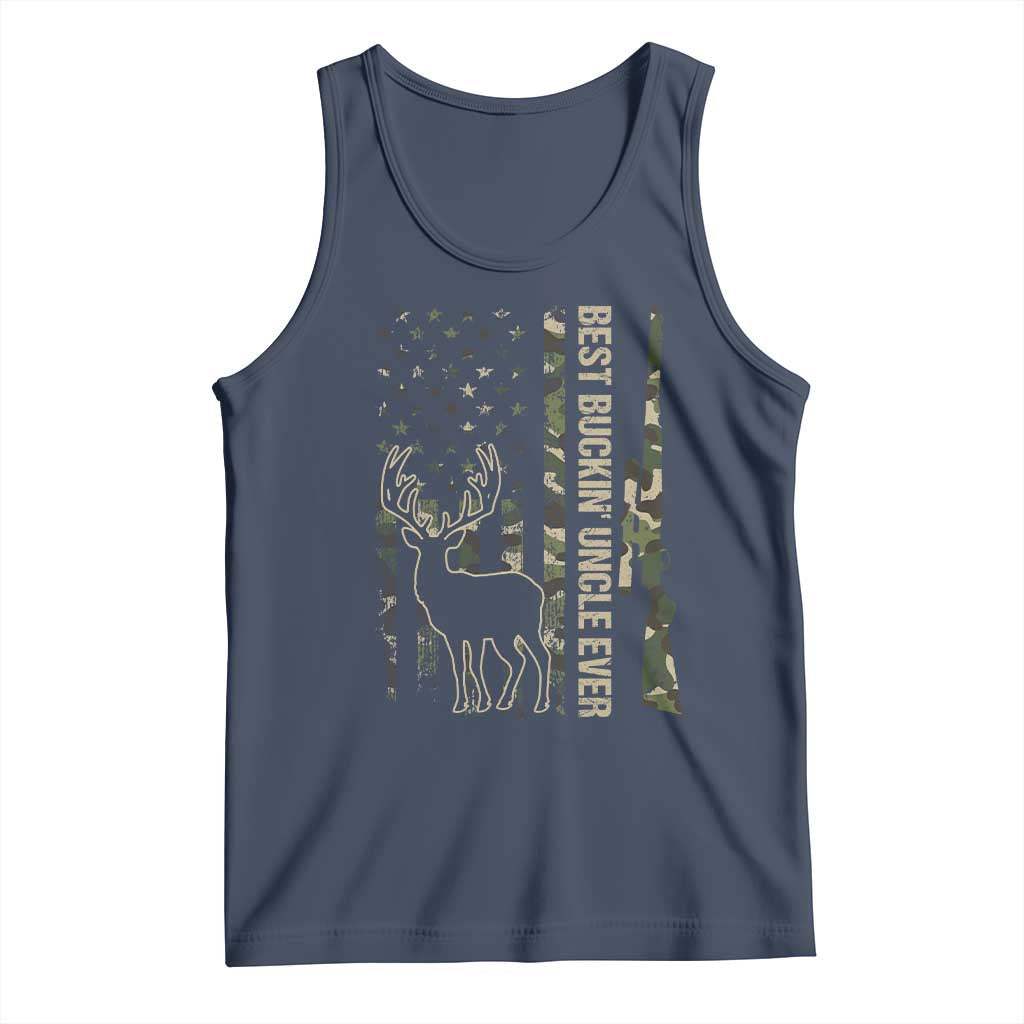 Funny Best Buckin Uncle Ever Tank Top Whitetail Camo Flag Father's Day TS11 Navy Print Your Wear