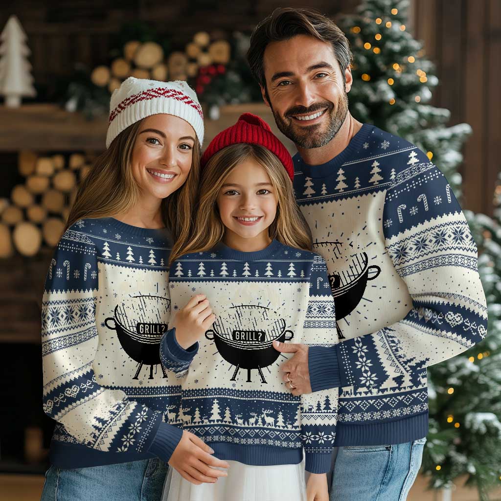 Funny Grilling Ugly Christmas Sweater Why You All Up In My Grill BBQ Barbecue Smoking TS11 Navy Print Your Wear