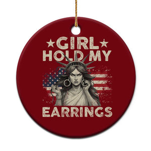 Funny Girl Hold My Earrings Ceramic Ornament Statue of Liberty American Flag TS11 1pc Red Print Your Wear