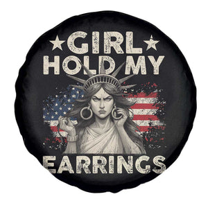 Funny Girl Hold My Earrings Spare Tire Cover Statue of Liberty American Flag TS11 Print Your Wear