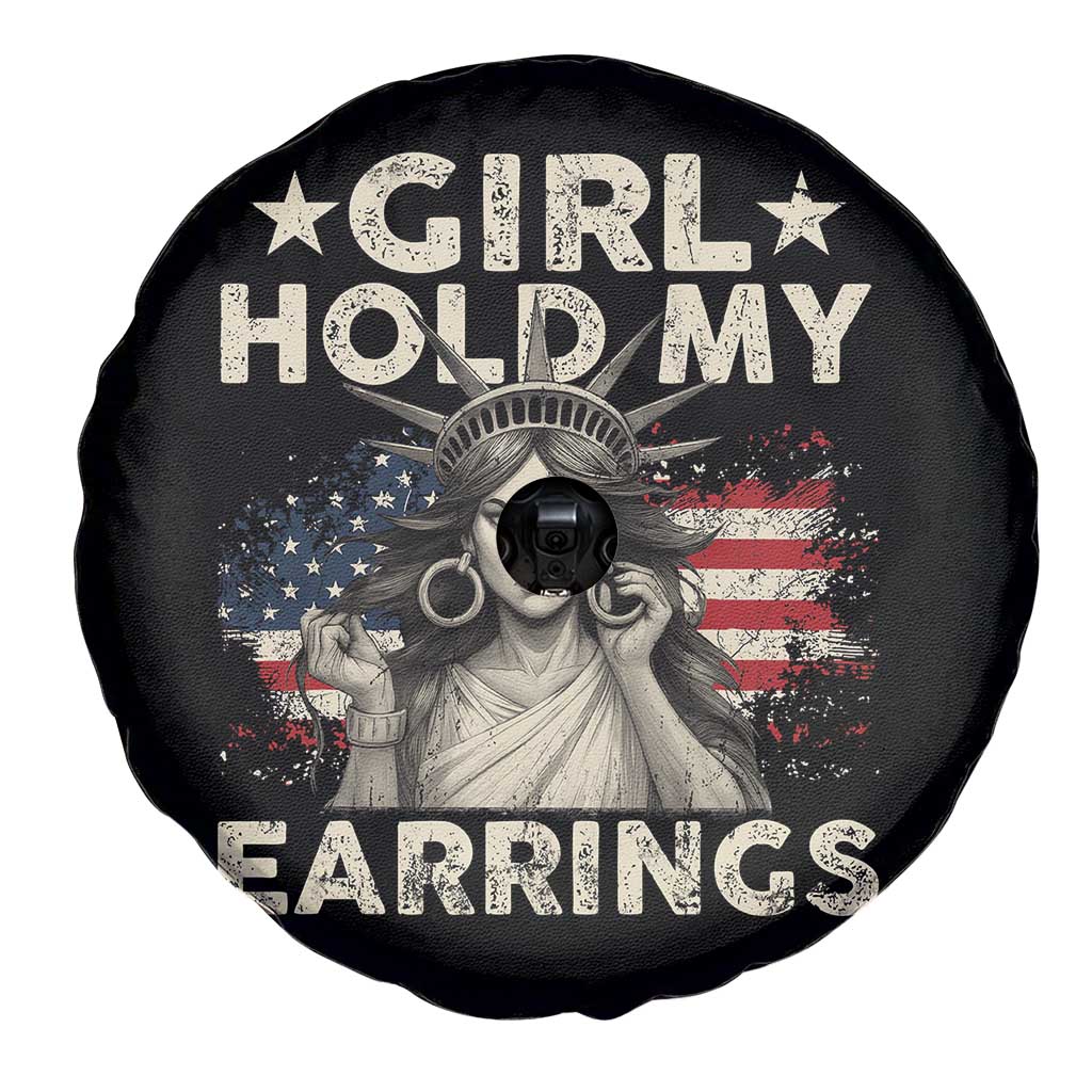 Funny Girl Hold My Earrings Spare Tire Cover Statue of Liberty American Flag TS11 Print Your Wear