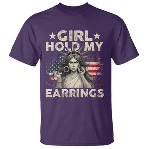 Funny Girl Hold My Earrings T Shirt Statue of Liberty American Flag TS11 Purple Print Your Wear