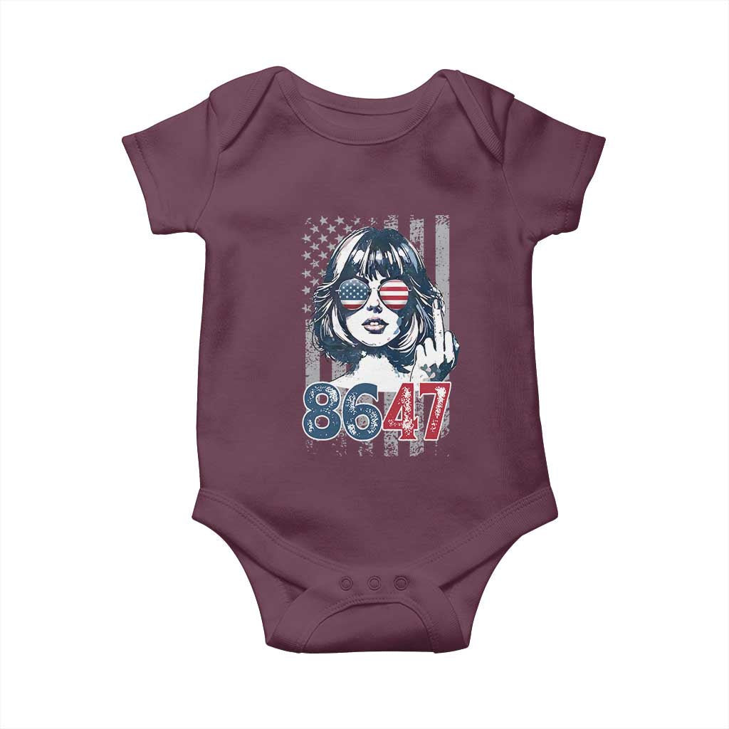 Funny 8647 Impeach 47 Girls American Flag Baby Onesie TS11 Maroon Print Your Wear
