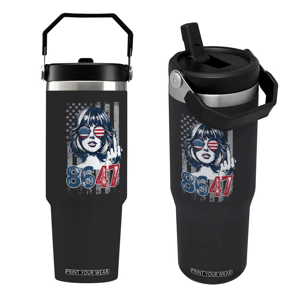 Funny 8647 Impeach 47 Girls American Flag Flip Straw Tumbler TS11 One Size: 30 oz Black Print Your Wear