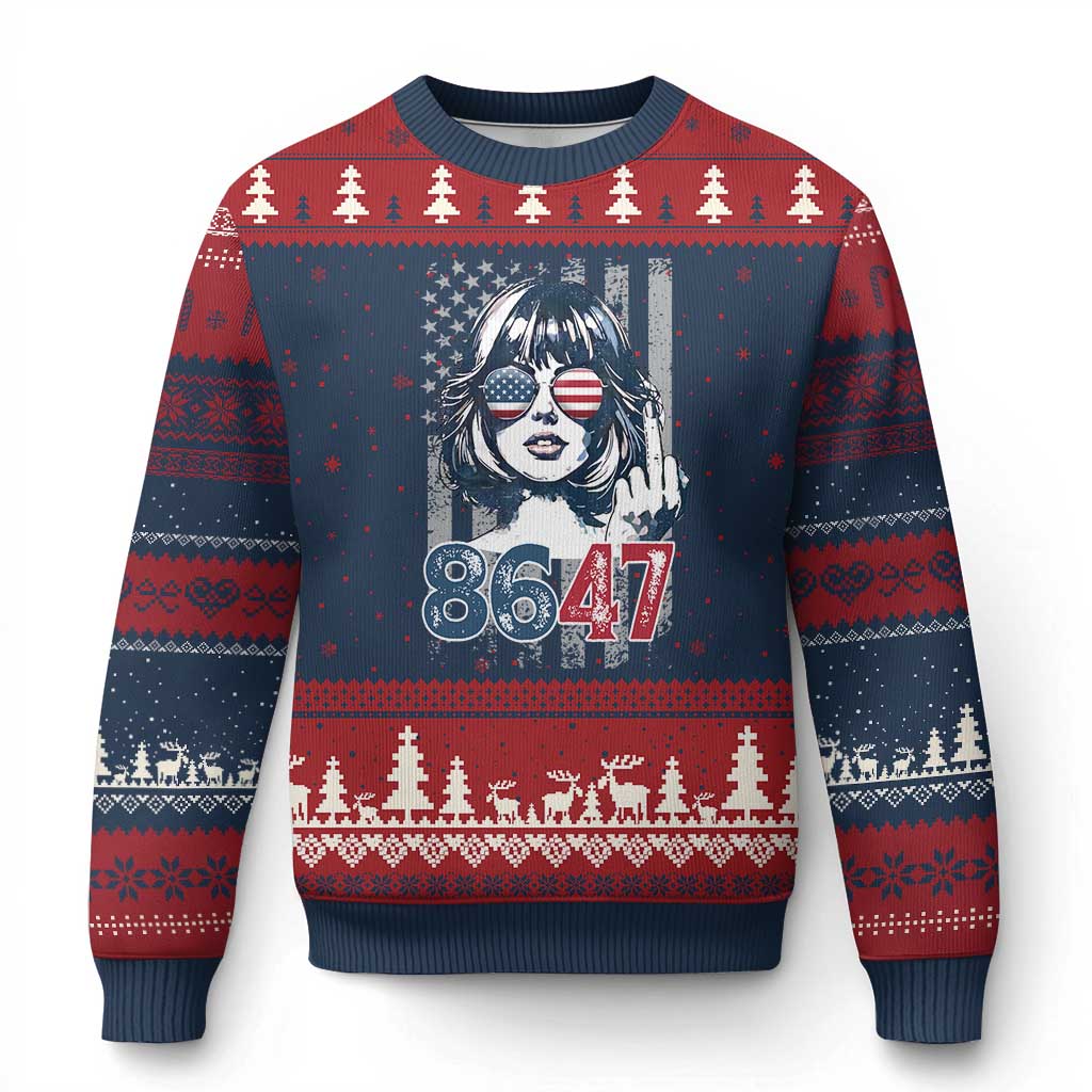 Funny 8647 Impeach 47 Girls American Flag Ugly Christmas Sweater - Print Your Wear