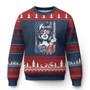 Funny 8647 Impeach 47 Girls American Flag Ugly Christmas Sweater - Print Your Wear